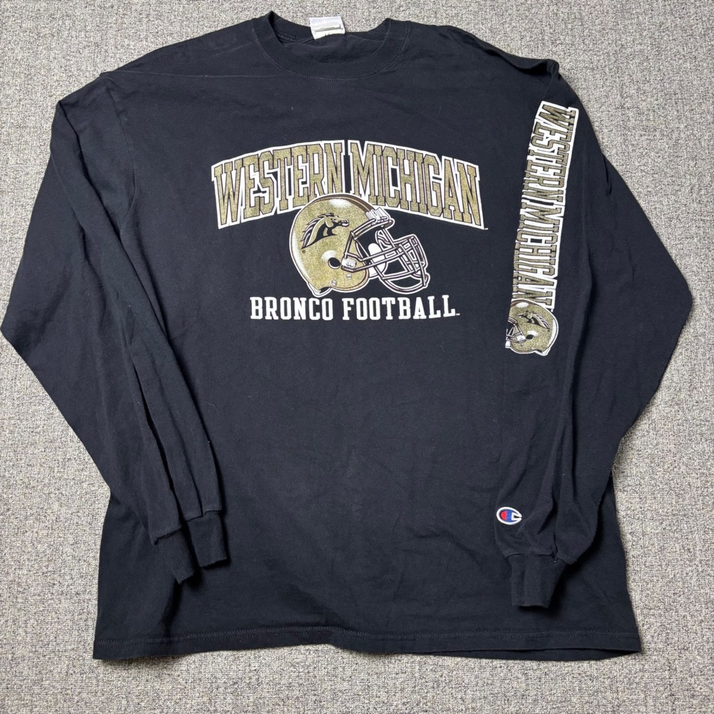 Western Michigan T-Shirt Mens XL Black NCAA Football Champion Graphic L/S Hit